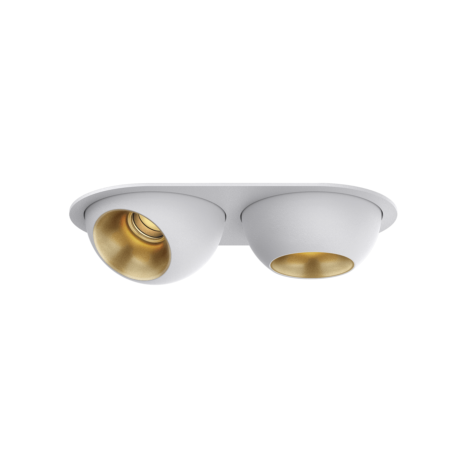 White version of the Dea Eros XS MU-in duo with golden reflector, a recessed luminaire designed by Karizma Luce.