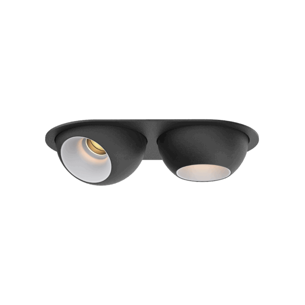 Black version of the Dea Eros XS MU-in duo with white reflector, a recessed luminaire designed by Karizma Luce.