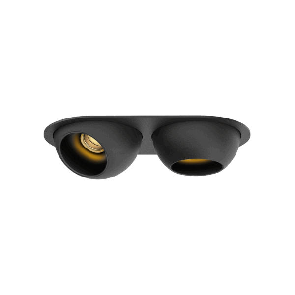Black version of the Dea Eros XS MU-in duo with black gloss reflector, a recessed luminaire designed by Karizma Luce.