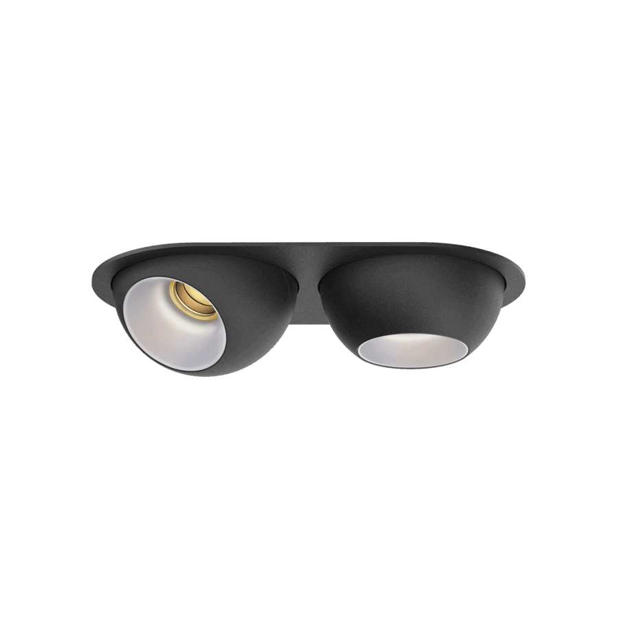 Black version of the Dea Eros XS MU-in duo with chrome reflector, a recessed luminaire designed by Karizma Luce.