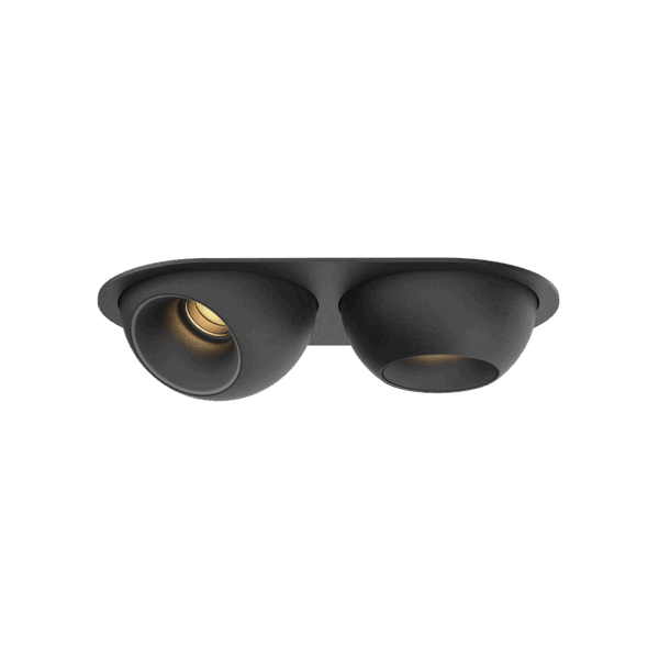Black version of the Dea Eros XS MU-in duo with black matt reflector, a recessed luminaire designed by Karizma Luce.