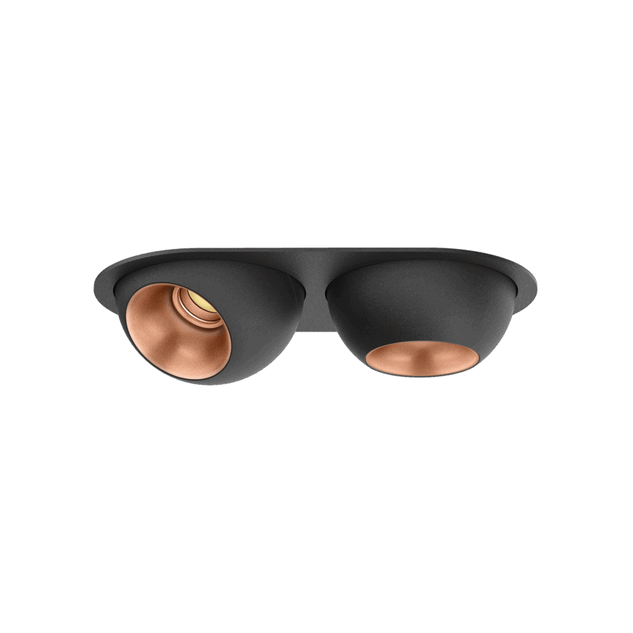 Black version of the Dea Eros XS MU-in duo with copper reflector, a luminaire designed by Karizma Luce.