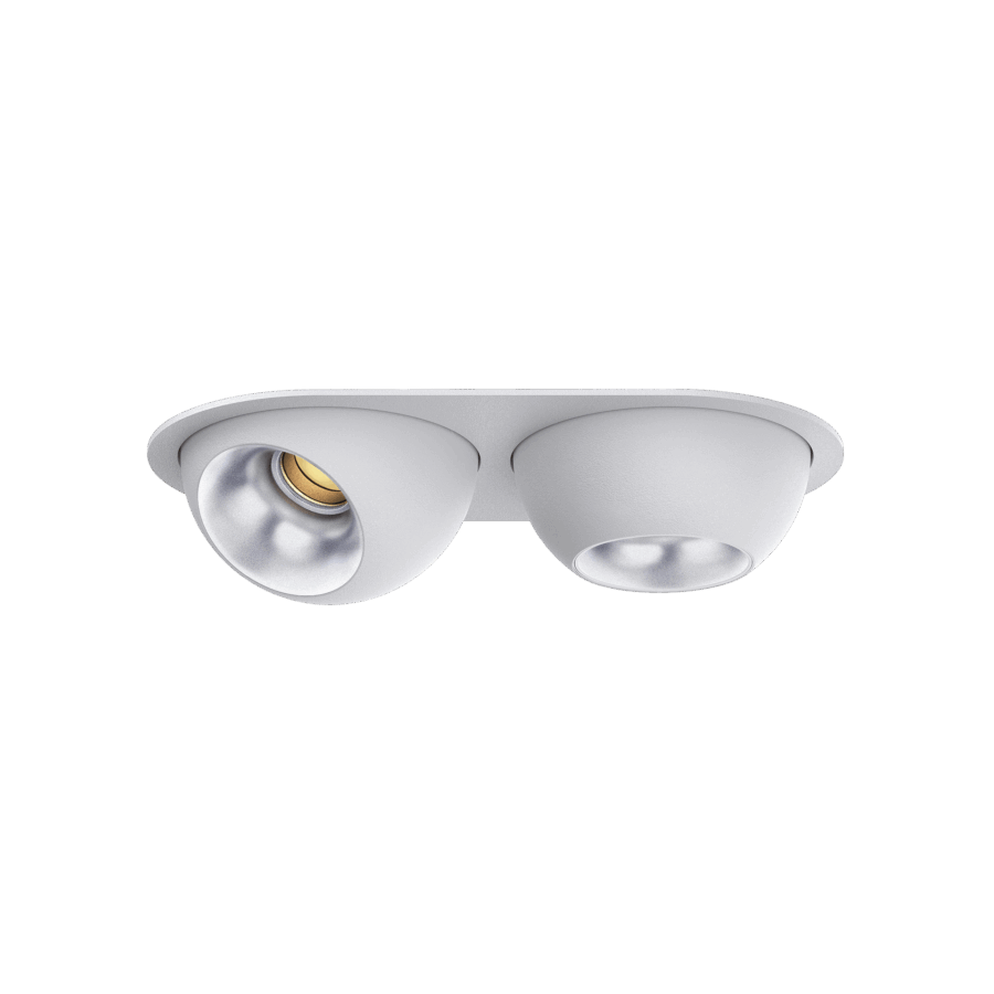 White version of the Dea Eros XS MU-in duo with silver reflector, a recessed luminaire designed by Karizma Luce.