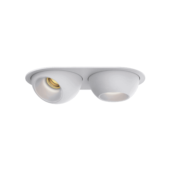 White version of the Dea Eros XS MU-in duo with chrome reflector, a recessed luminaire designed by Karizma Luce.