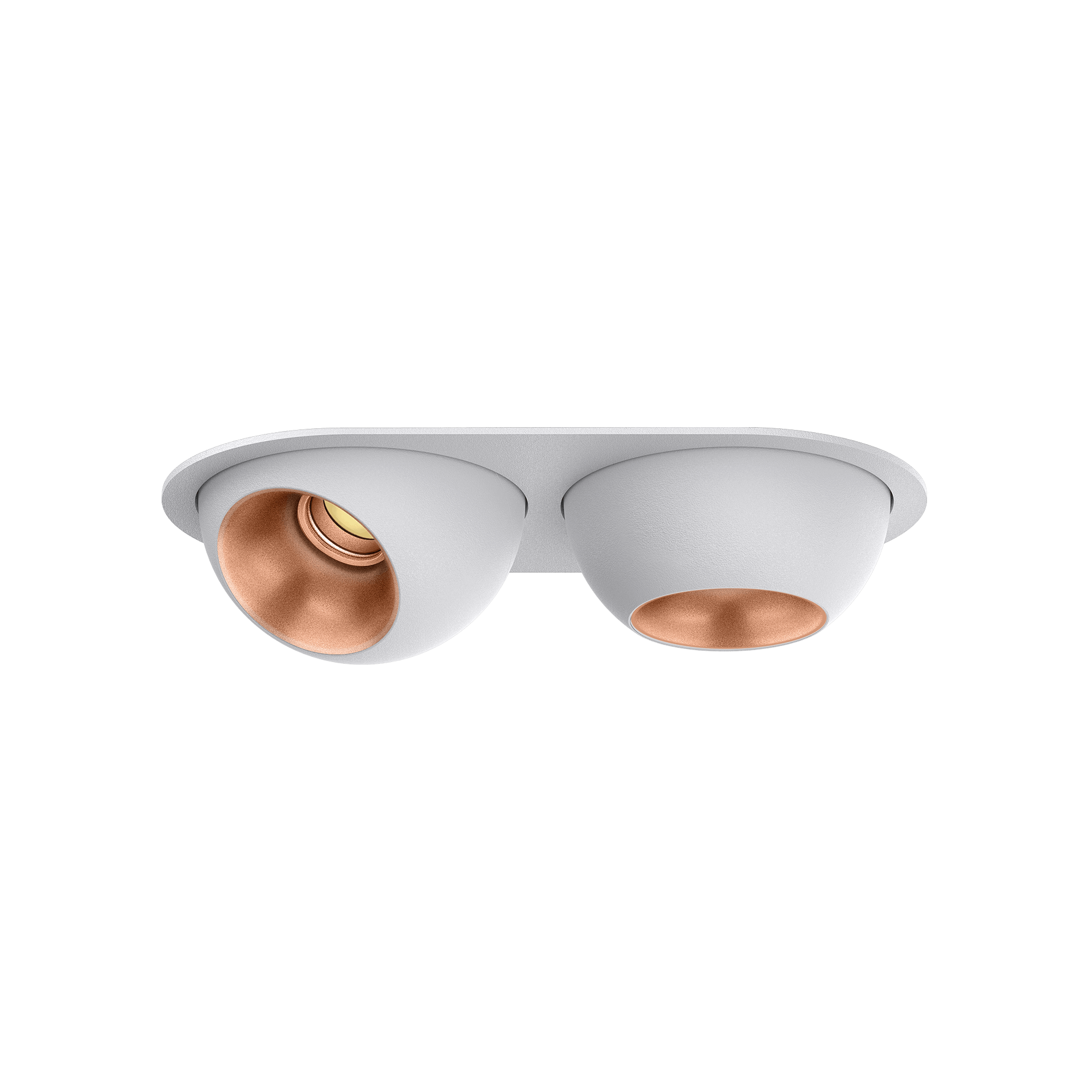 White version of the Dea Eros XS MU-in duo with copper reflector, a recessed luminaire designed by Karizma Luce.