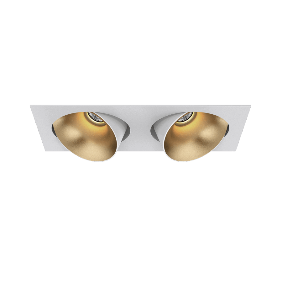 White version of the Dea Ceres M duo with golden reflector, an adjustable recessed luminaire designed by Karizma Luce.