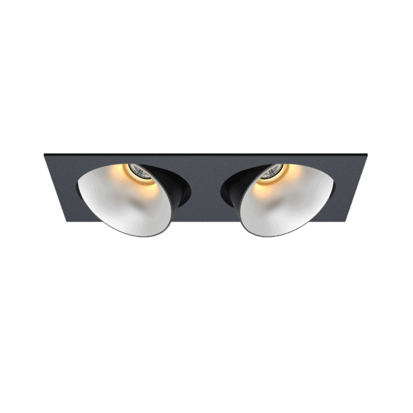 Black version of the Dea Ceres M duo with chrome reflector, an adjustable recessed luminaire designed by Karizma Luce.