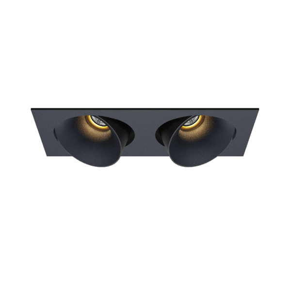 Black version of the Dea Ceres M duo with black matt reflector, an adjustable recessed luminaire designed by Karizma Luce.