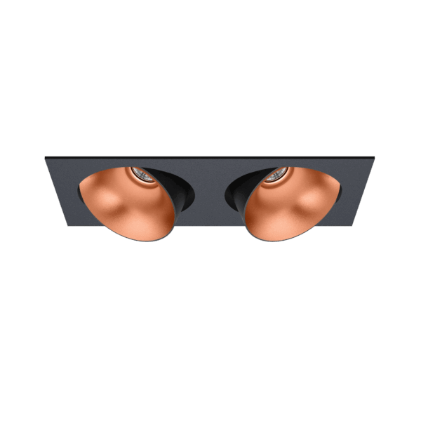Black version of the Dea Ceres M duo with copper reflector, an adjustable recessed luminaire designed by Karizma Luce.