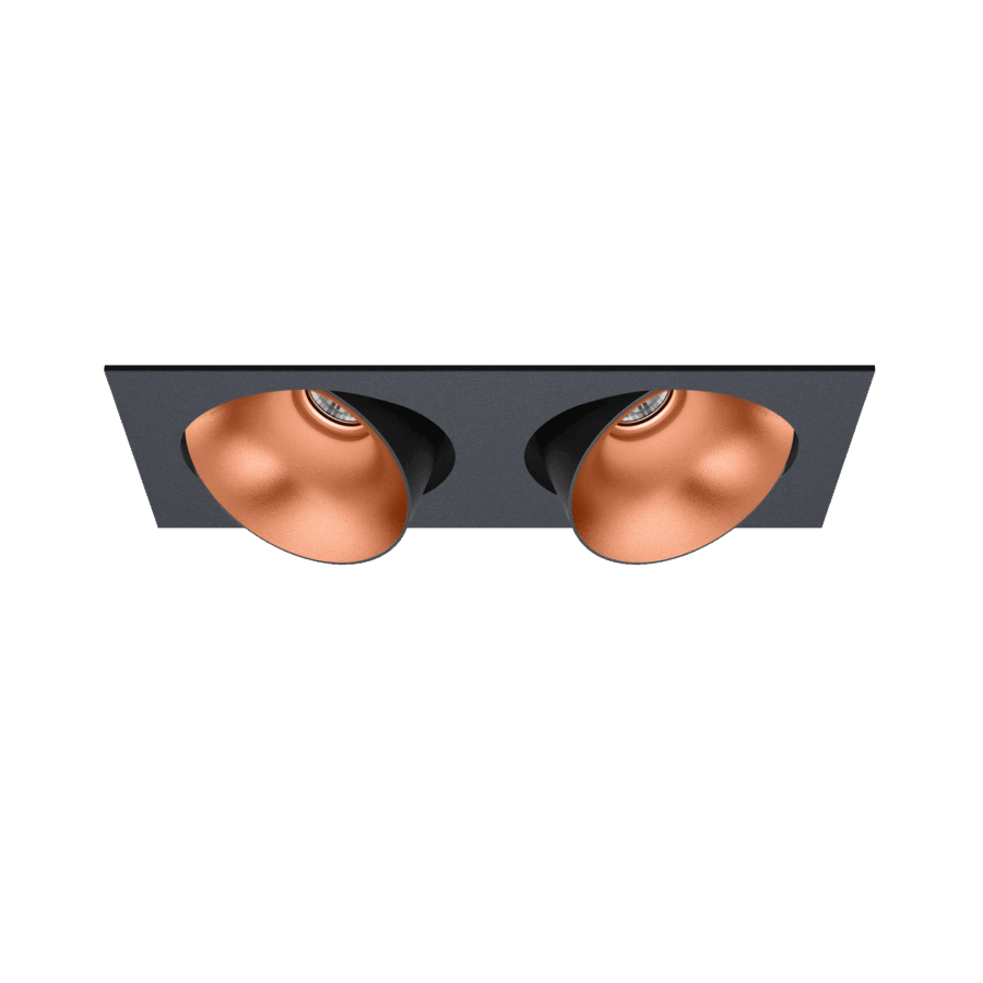 Black version of the Dea Ceres M duo with copper reflector, an adjustable recessed luminaire designed by Karizma Luce.