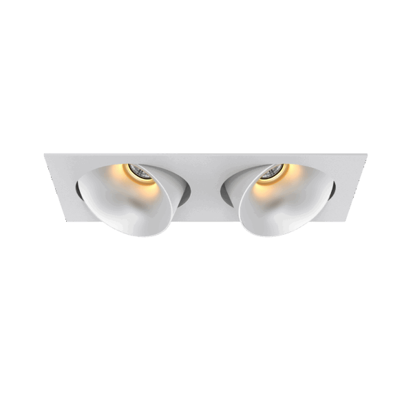 White version of the Dea Ceres M duo with chrome reflector, an adjustable recessed luminaire designed by Karizma Luce.