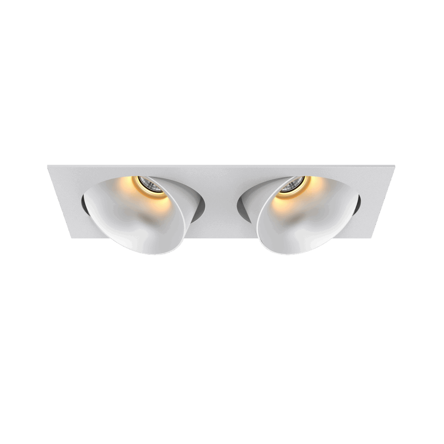White version of the Dea Ceres M duo with chrome reflector, an adjustable recessed luminaire designed by Karizma Luce.