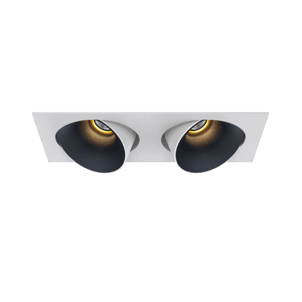 White version of the Dea Ceres M duo with black matt reflector, an adjustable recessed luminaire designed by Karizma Luce.