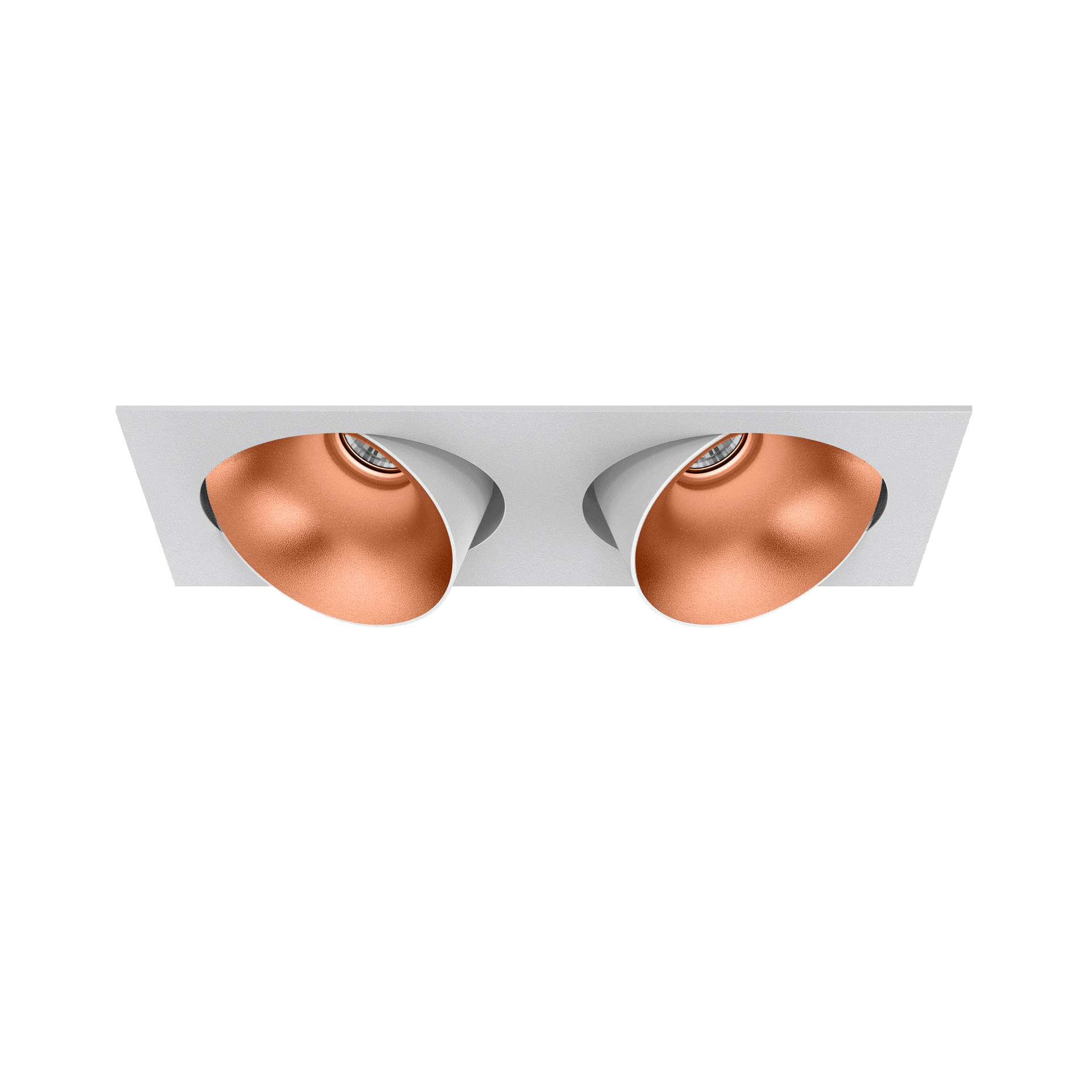 White version of the Dea Ceres M duo with copper reflector, an adjustable recessed luminaire designed by Karizma Luce.