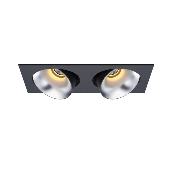 Black version of the Dea Ceres M duo with silver reflector, an adjustable recessed luminaire designed by Karizma Luce.