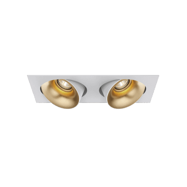 White version of the Dea Ceres S duo with golden reflector, an adjustable recessed luminaire designed by Karizma Luce.