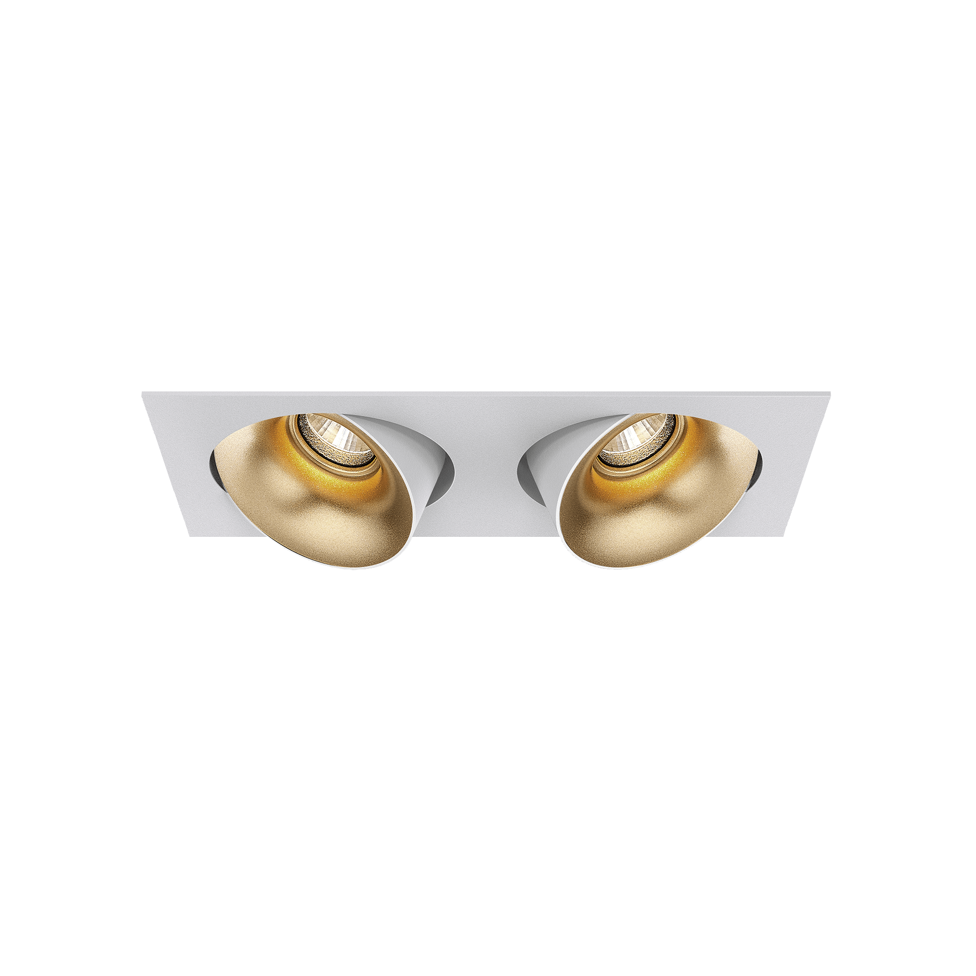 White version of the Dea Ceres S duo with golden reflector, an adjustable recessed luminaire designed by Karizma Luce.
