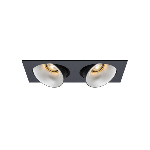 Black version of the Dea Ceres S duo with chrome reflector, an adjustable recessed luminaire designed by Karizma Luce.