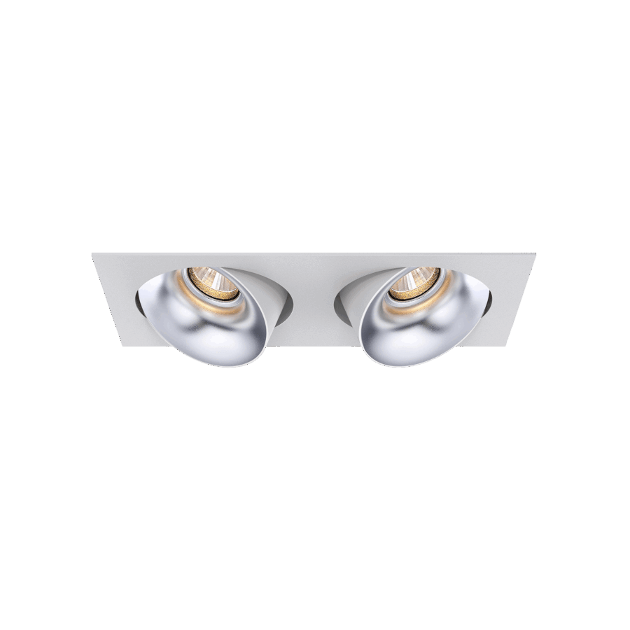 White version of the Dea Ceres S duo with silver reflector, an adjustable recessed luminaire designed by Karizma Luce.