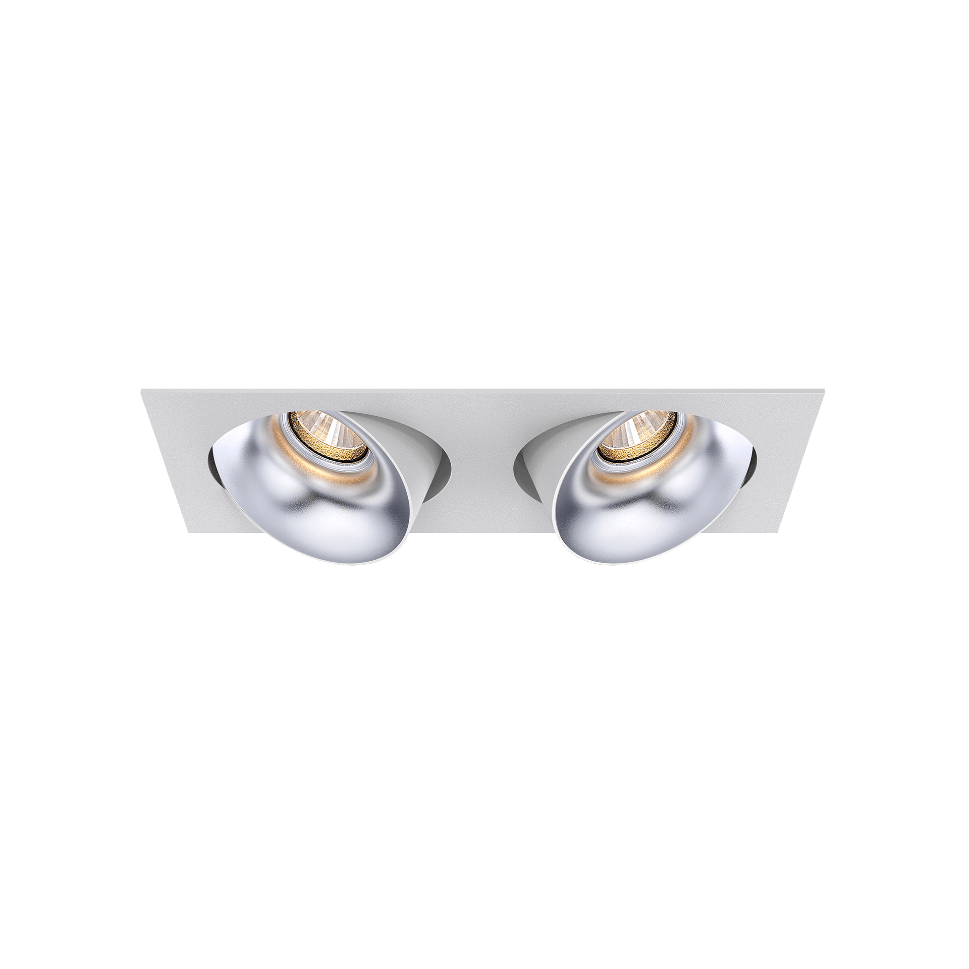 White version of the Dea Ceres S duo with silver reflector, an adjustable recessed luminaire designed by Karizma Luce.