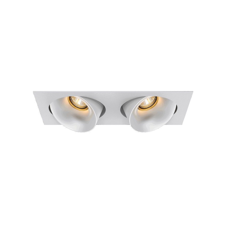White version of the Dea Ceres S duo with chrome reflector, an adjustable recessed luminaire designed by Karizma Luce.