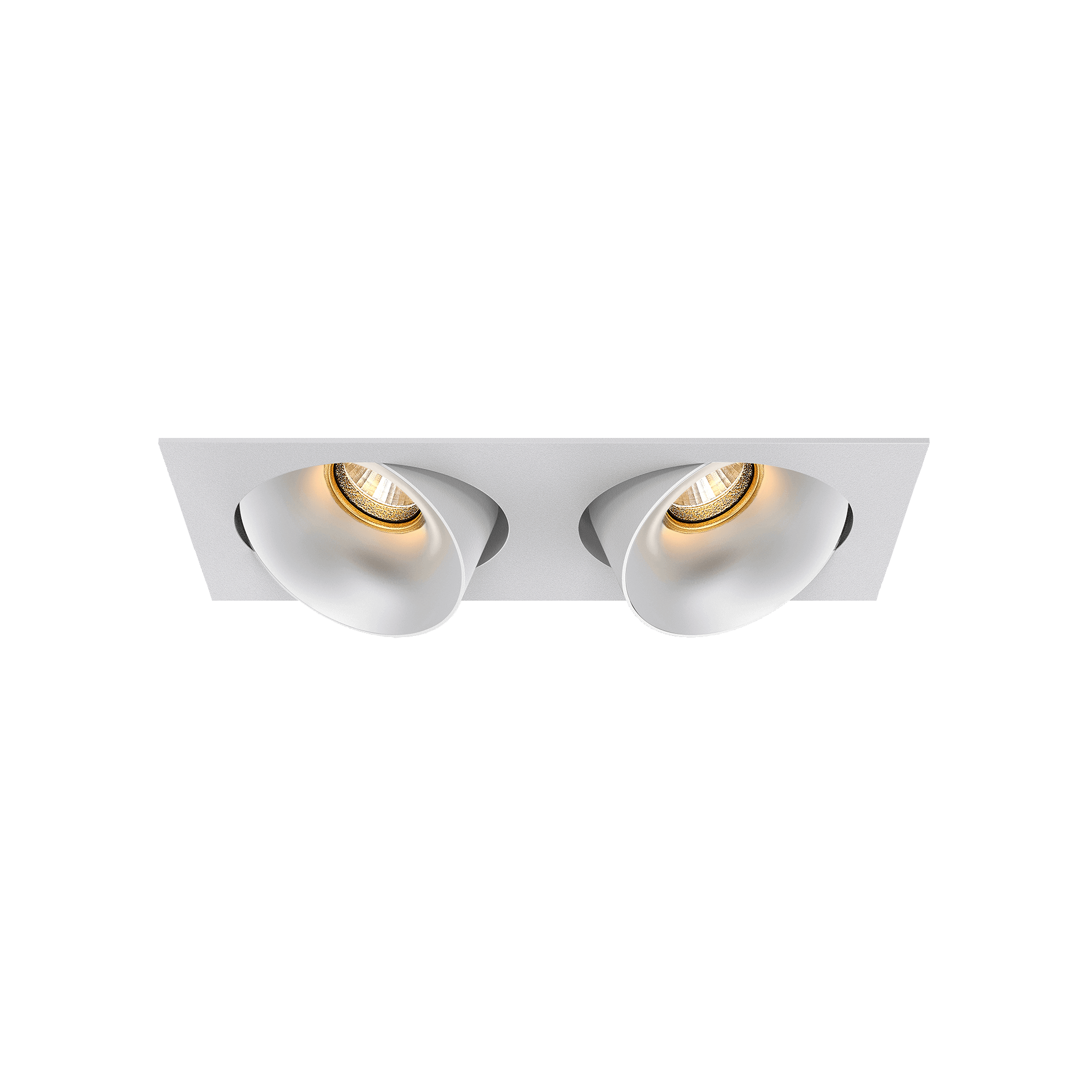 White version of the Dea Ceres S duo with chrome reflector, an adjustable recessed luminaire designed by Karizma Luce.