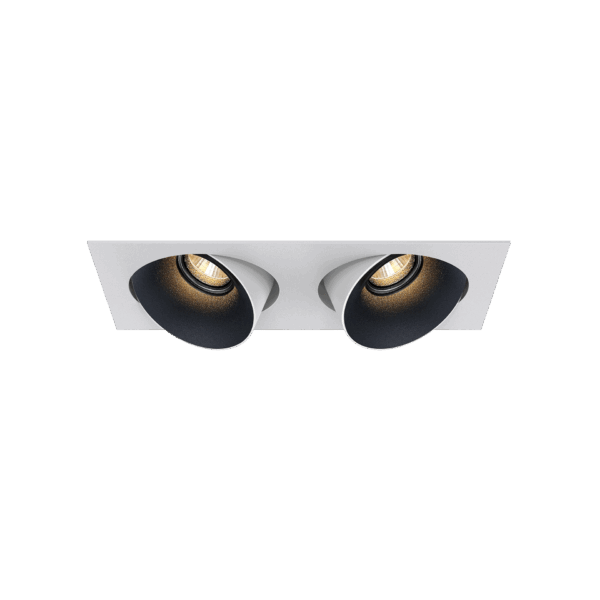 White version of the Dea Ceres S duo with black matt reflector, an adjustable recessed luminaire designed by Karizma Luce.