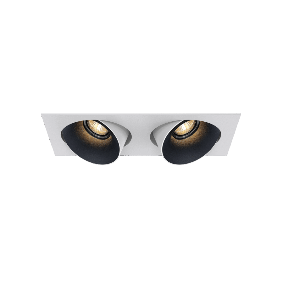White version of the Dea Ceres S duo with black matt reflector, an adjustable recessed luminaire designed by Karizma Luce.