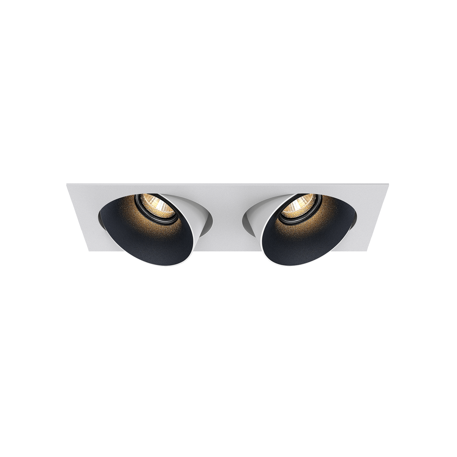 White version of the Dea Ceres S duo with black matt reflector, an adjustable recessed luminaire designed by Karizma Luce.