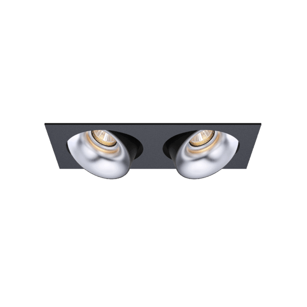 Black version of theDea Ceres S duo with silver reflector, an adjustable recessed luminaire designed by Karizma Luce.
