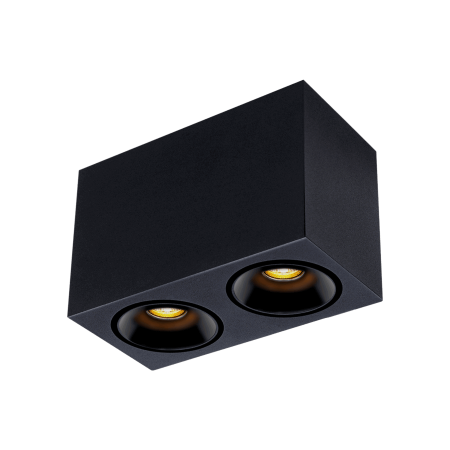 Black version of the Dea Fauna S duo with black gloss reflector, a square surface-mounted luminaire designed by Karizma Luce.