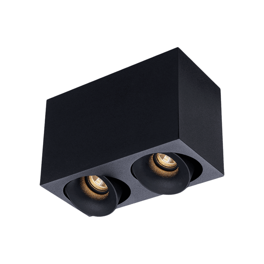Black version of the Dea Fauna S duo with black matt reflector, a square surface-mounted luminaire designed by Karizma Luce.