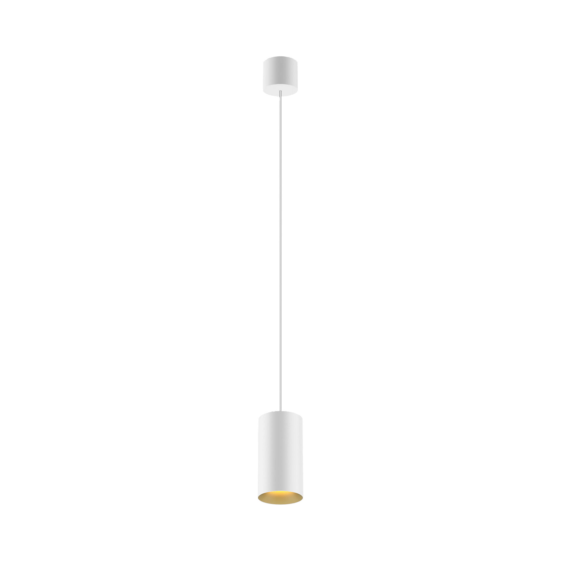 White version of the Dea Vesta M PE with golden reflector, a pendant luminaire designed by Karizma Luce.