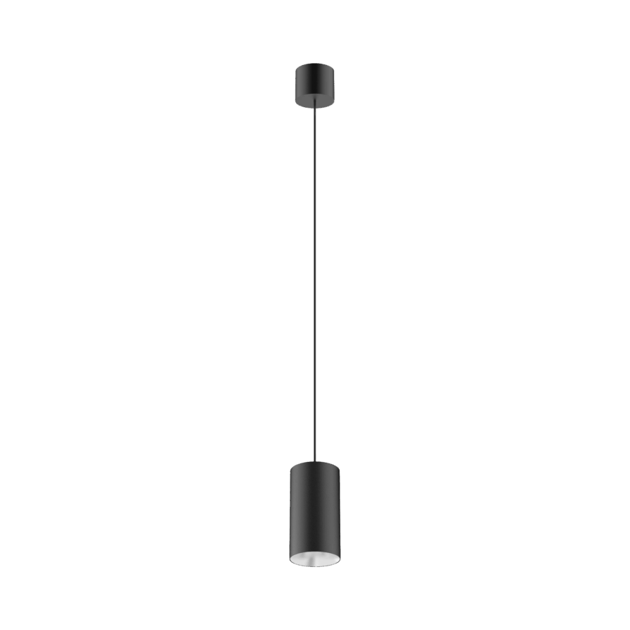 Black version of the Dea Vesta M PE with chrome reflector, a pendant luminaire designed by Karizma Luce.
