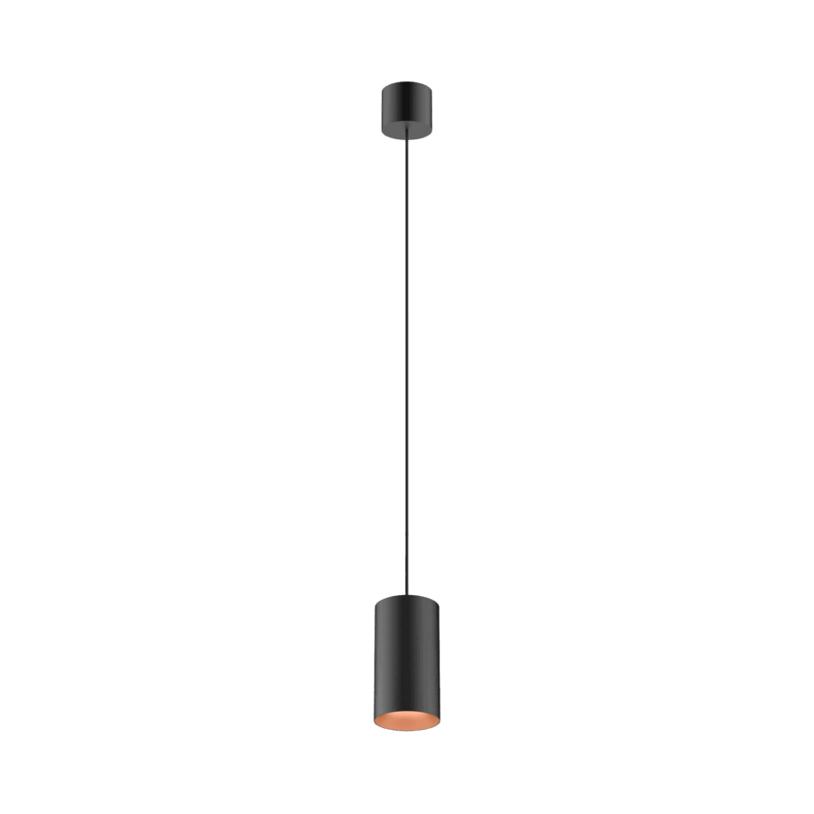 Black version of the Dea Vesta M PE with copper reflector, a pendant luminaire designed by Karizma Luce.