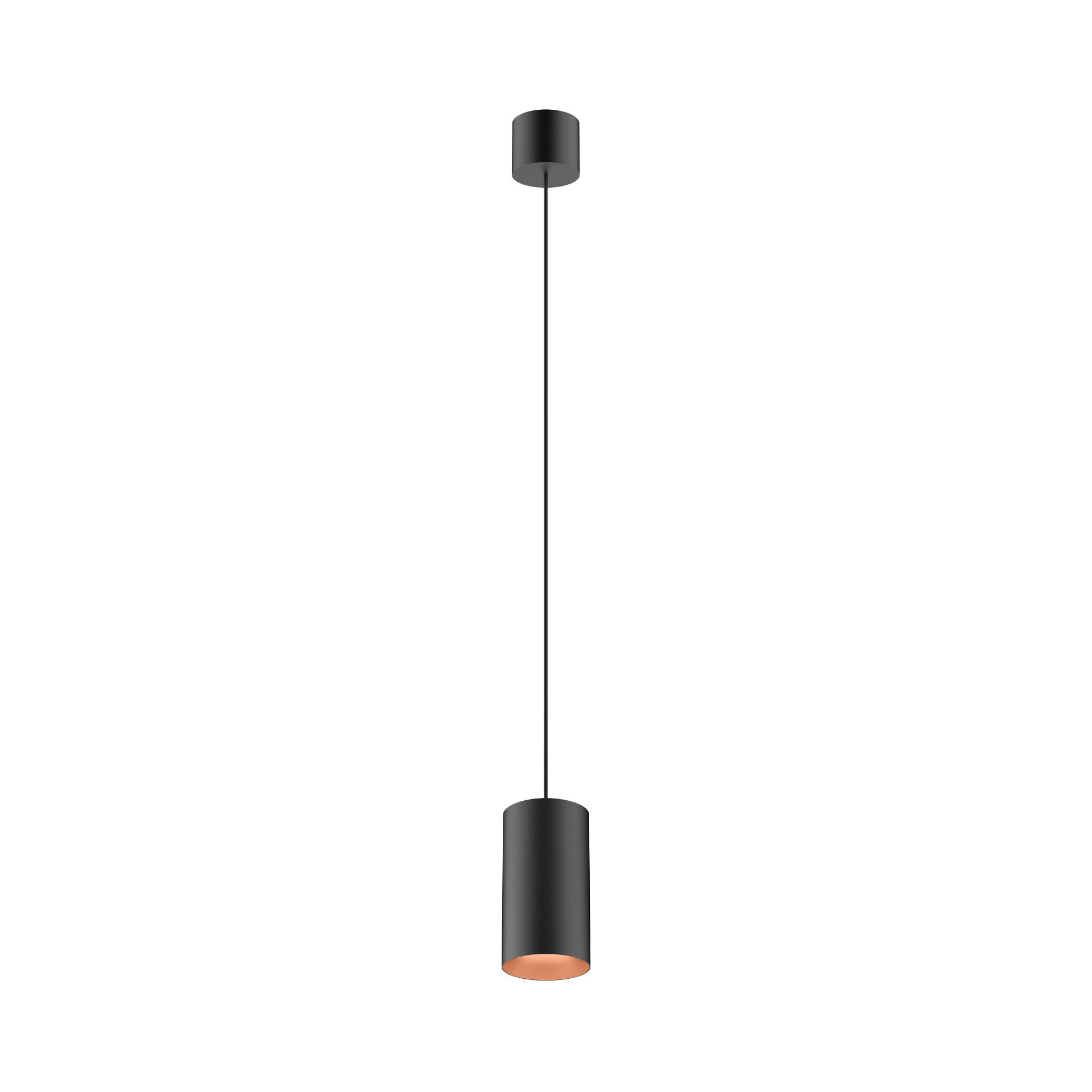 Black version of the Dea Vesta M PE with copper reflector, a pendant luminaire designed by Karizma Luce.