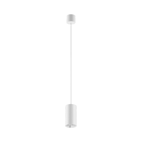 White version of the Dea Vesta M PE with chrome reflector, a pendant luminaire designed by Karizma Luce.