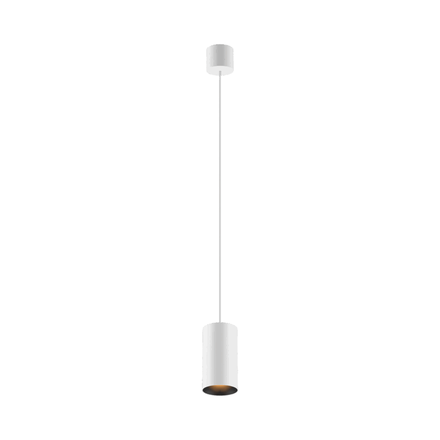 White version of the Dea Vesta M PE with black matt reflector, a pendant luminaire designed by Karizma Luce.