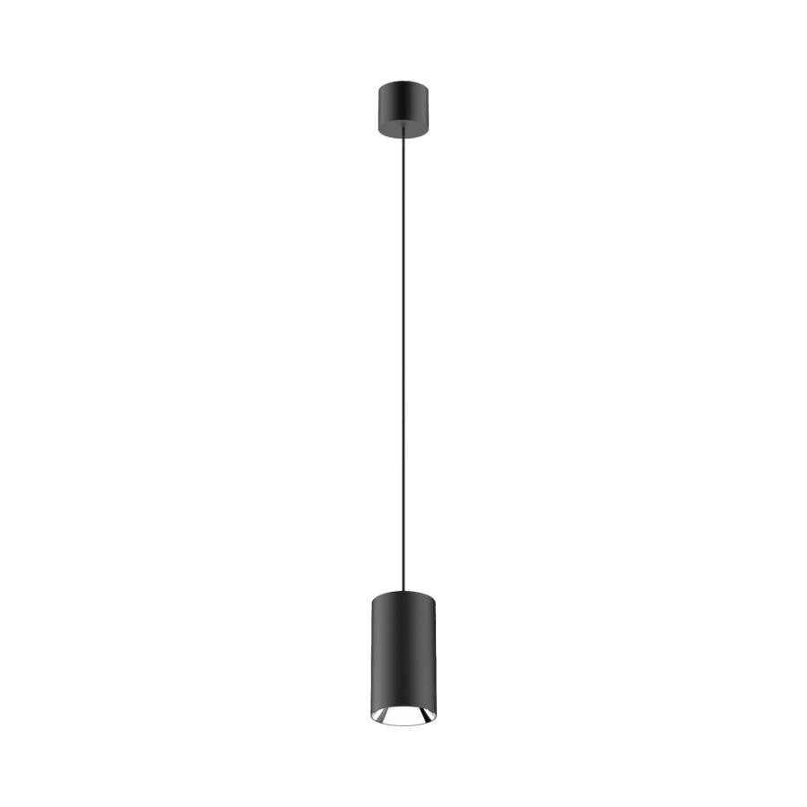 Black version of the Dea Vesta M PE with silver reflector, a pendant luminaire designed by Karizma Luce.