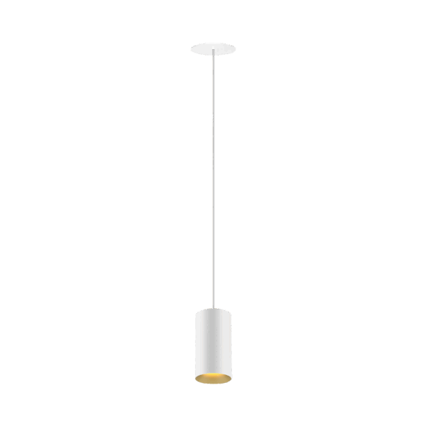 White version of the Dea Vesta M PE-in with golden reflector, a pendant luminaire designed by Karizma Luce.