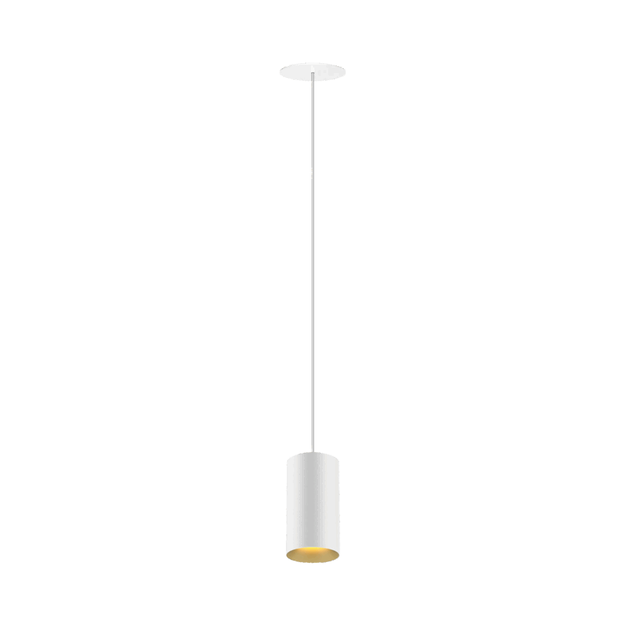 White version of the Dea Vesta M PE-in with golden reflector, a pendant luminaire designed by Karizma Luce.