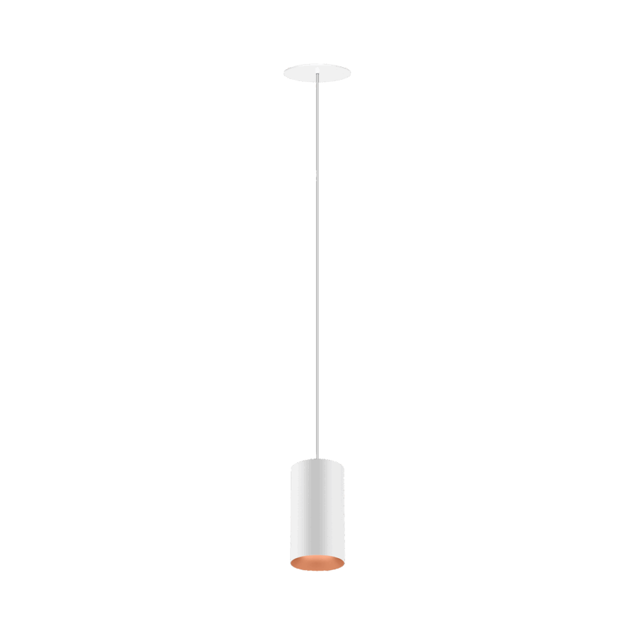 White version of the Dea Vesta M PE-in with copper reflector, a pendant luminaire designed by Karizma Luce.