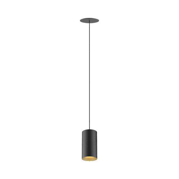 Black version of the Dea Vesta M PE-in with golden reflector, a pendant luminaire designed by Karizma Luce.