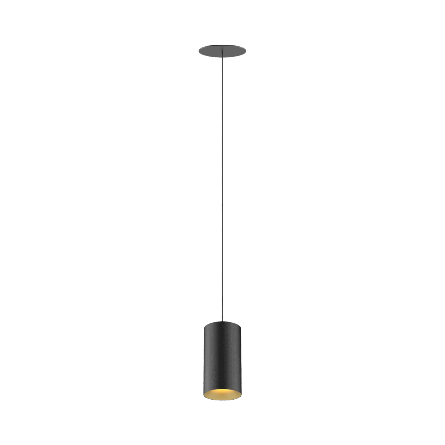 Black version of the Dea Vesta M PE-in with golden reflector, a pendant luminaire designed by Karizma Luce.