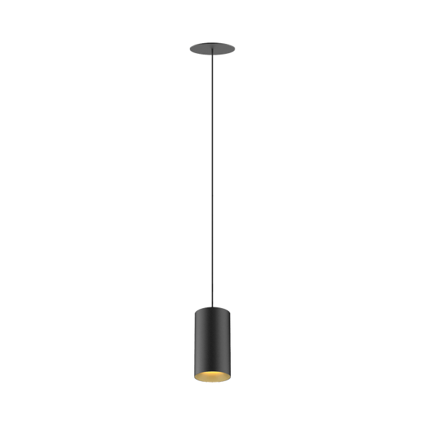 Black version of the Dea Vesta M PE-in with golden reflector, a pendant luminaire designed by Karizma Luce.