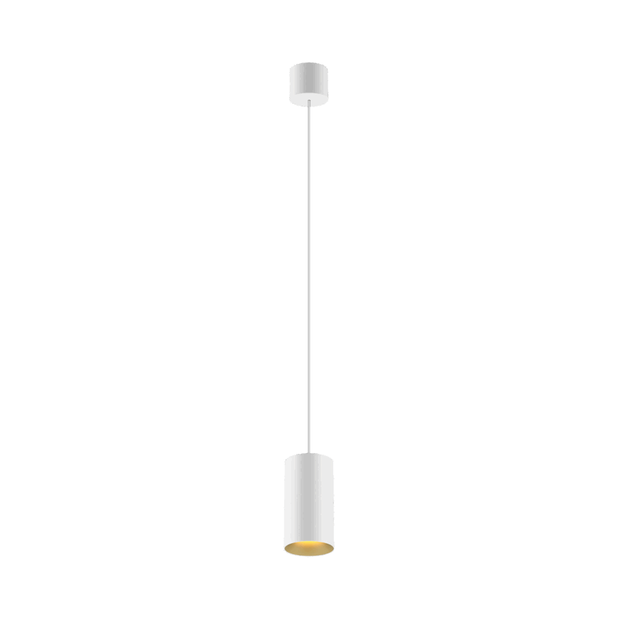 White version of the Dea Vesta S PE with golden reflector, a pendant luminaire designed by Karizma Luce.