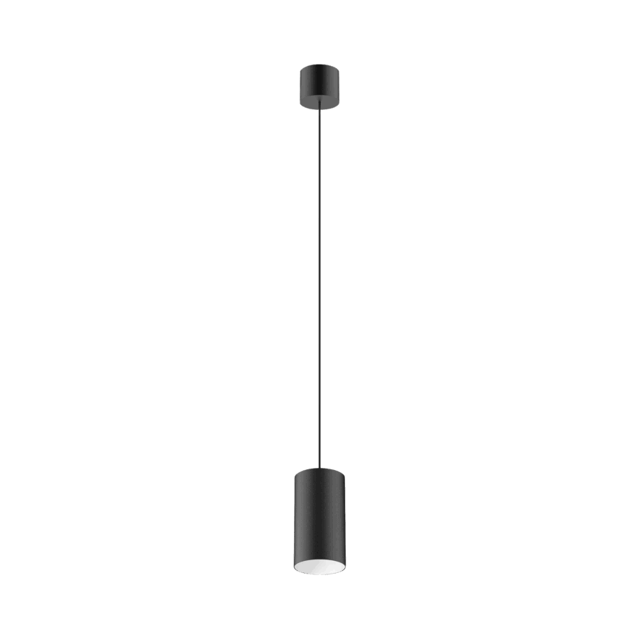 Black version of the Dea Vesta S PE with white reflector, a pendant luminaire designed by Karizma Luce.