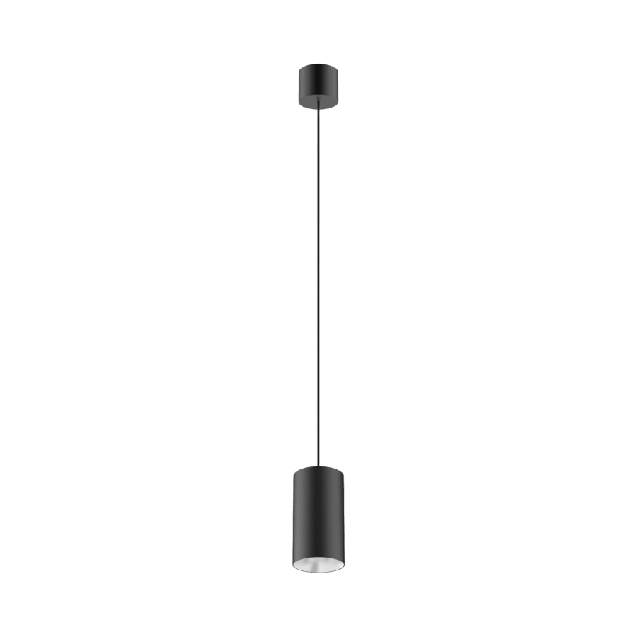 Black version of the Dea Vesta S PE with chrome reflector, a pendant luminaire designed by Karizma Luce.