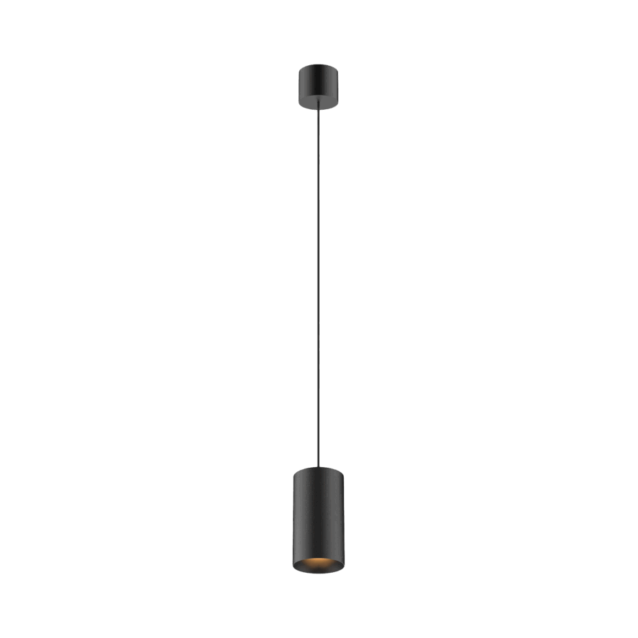 Black version of the Dea Vesta S PE with black matt reflector, a pendant luminaire designed by Karizma Luce.
