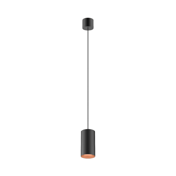 Black version of the Dea Vesta S PE with copper reflector, a pendant luminaire designed by Karizma Luce.